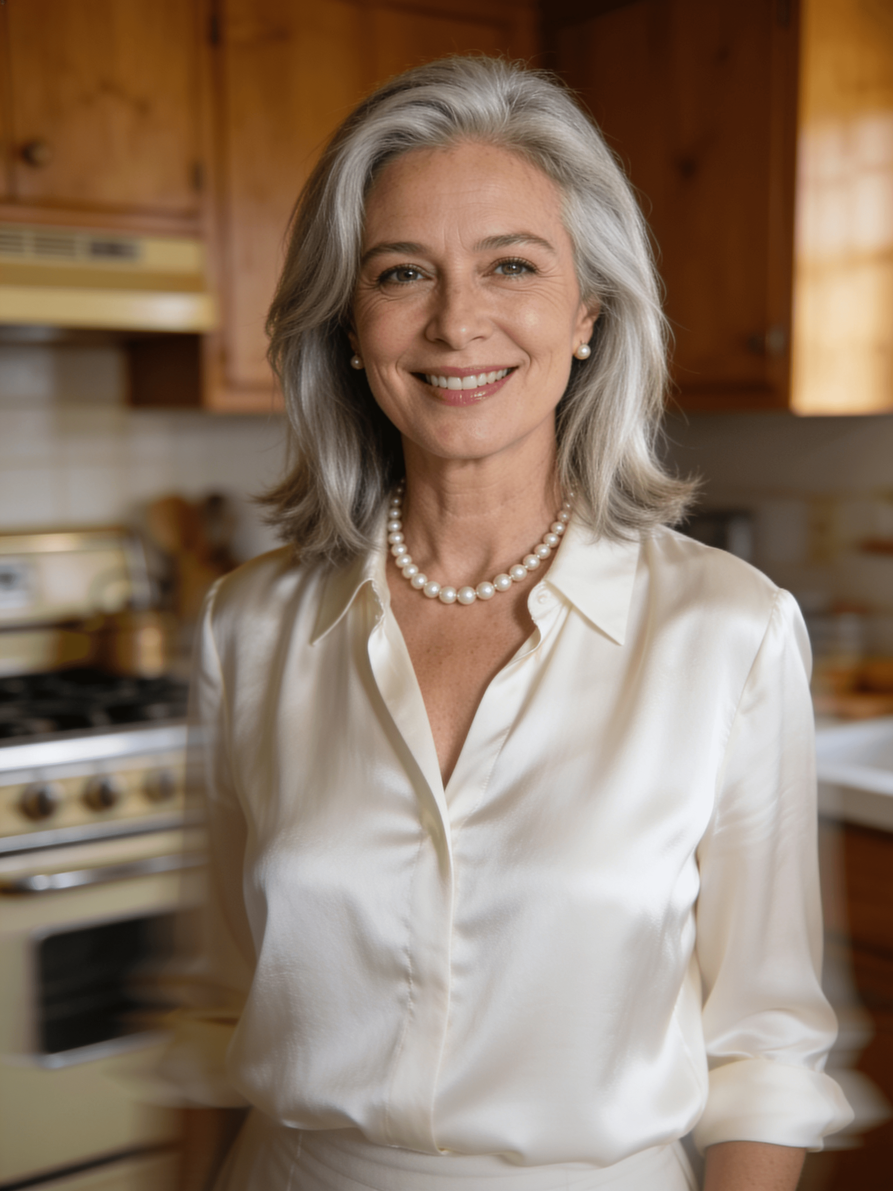 Mature female presenter in her 50s
