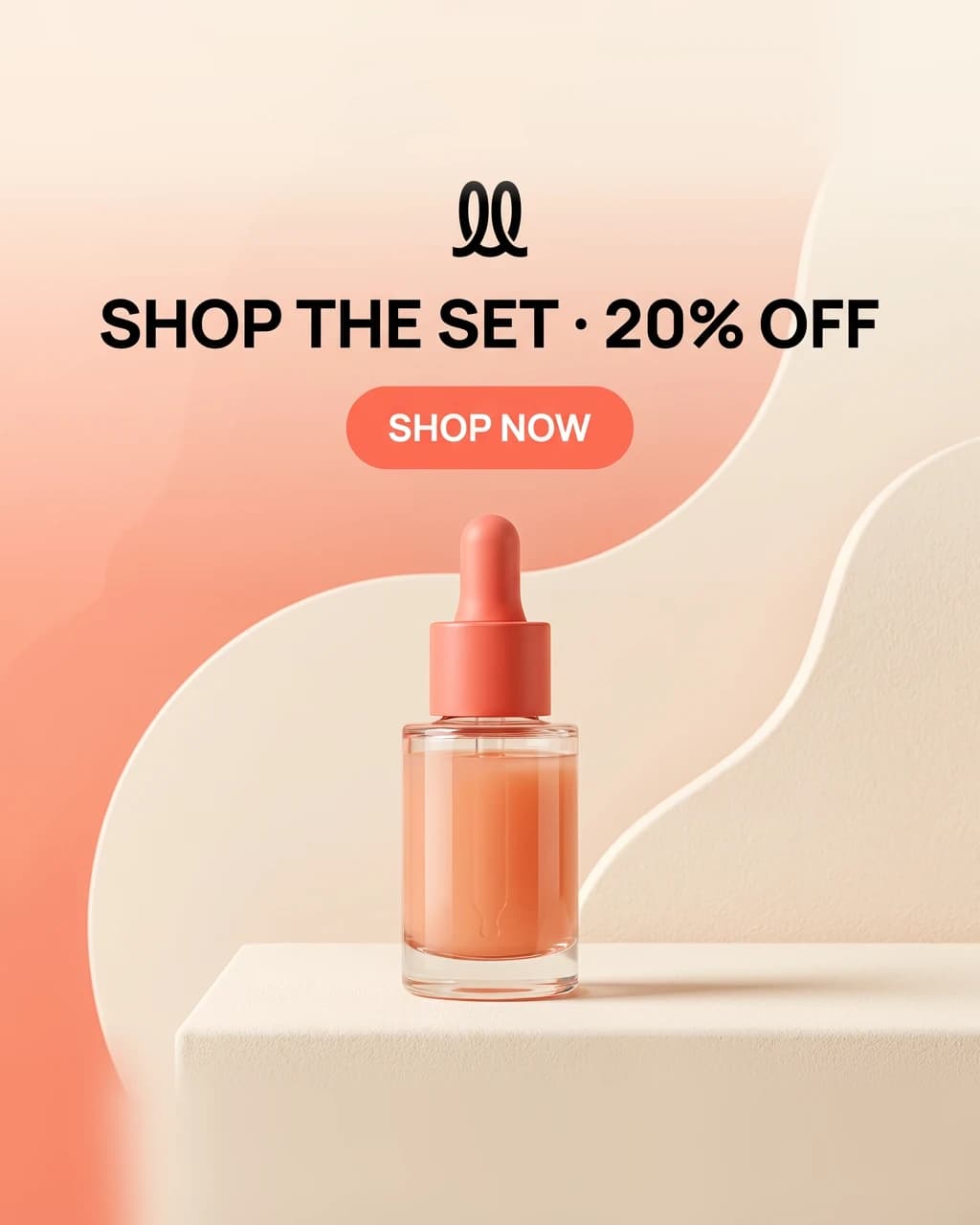 Serum ad with a 20% off set offer and a Shop now button