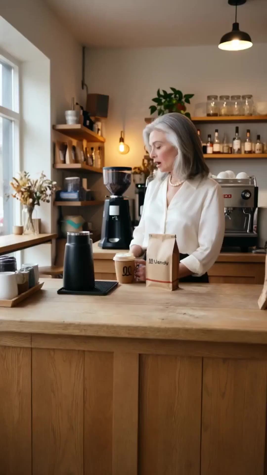 A small business owner at her counter, a frame from a Vendy video